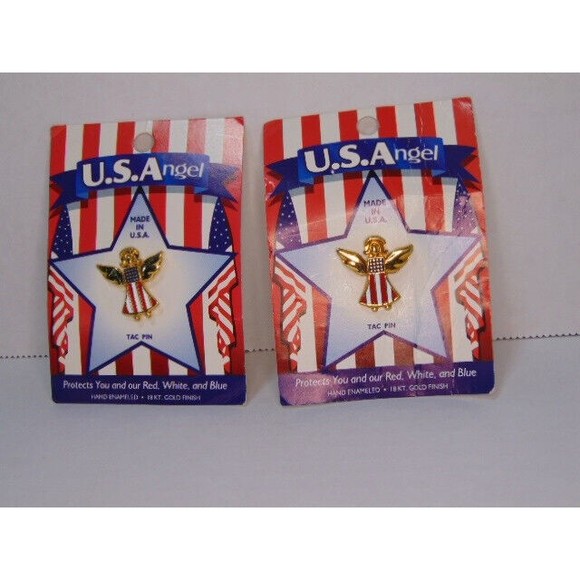 Pair of U.S. Angel Pin Lapel HatTac Pin 18 Kt Gold Finish Hand Enameled USAmade - Picture 2 of 6